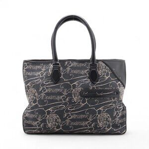 Berluti Calligraphy Canvas Leather Tote Bag Navy Blue